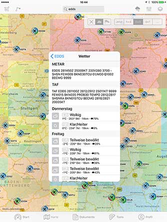 Ideal für VFR Piloten: Sichtflugbedingungen gemäss GAFOR Schema und Flugwetter. Plus Windprognosen.
